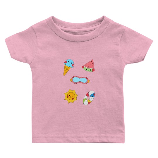 Cute Summer Pool Party Sticker Pack Baby T Shirts