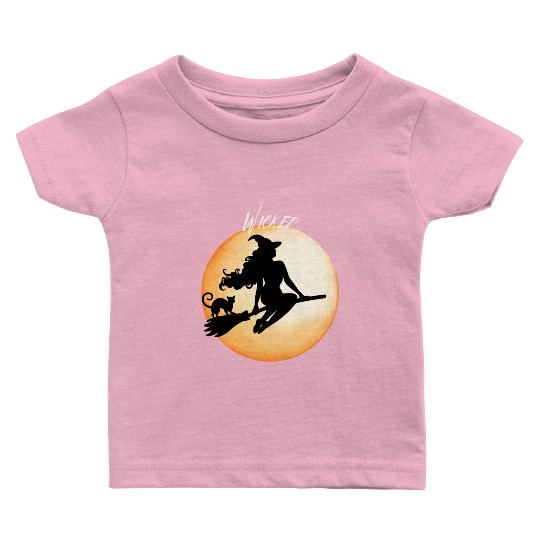 Wicked Cat Witch Funny Halloween Witch Baby T Shirts