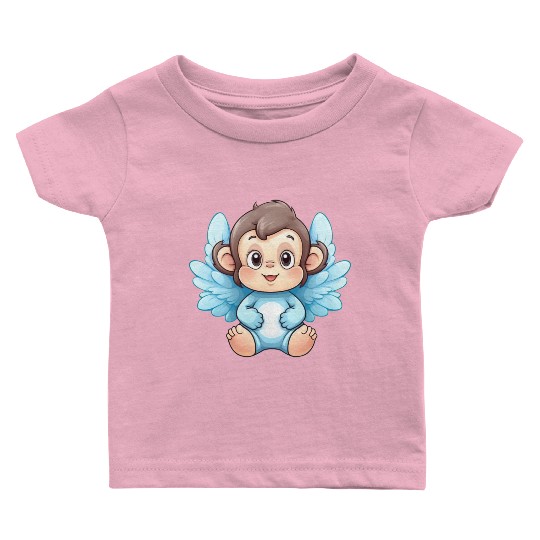 monkey chimpanzee angel wings cute kawaii Baby T Shirts