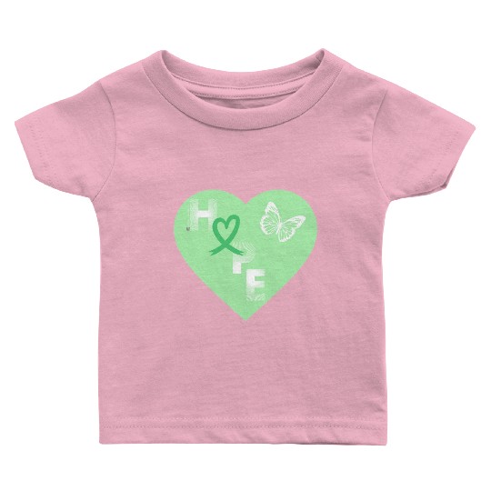 Liver Cancer Hope & Butterfly Heart Green/White Baby T Shirts