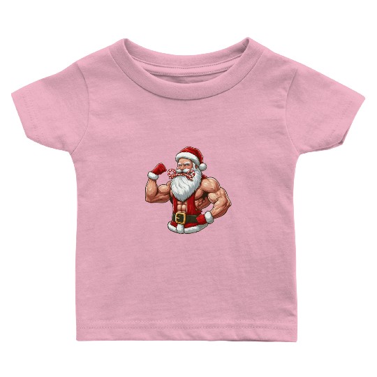 Muscular Santa Fit for the holidays Baby T Shirts
