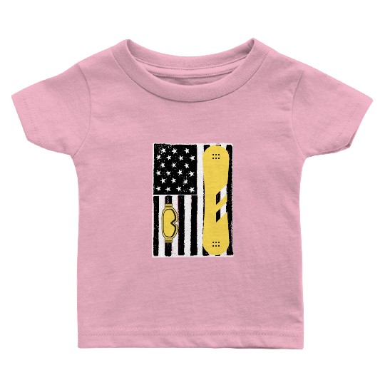 Vintage Snowboarding Us Flag Baby T Shirts