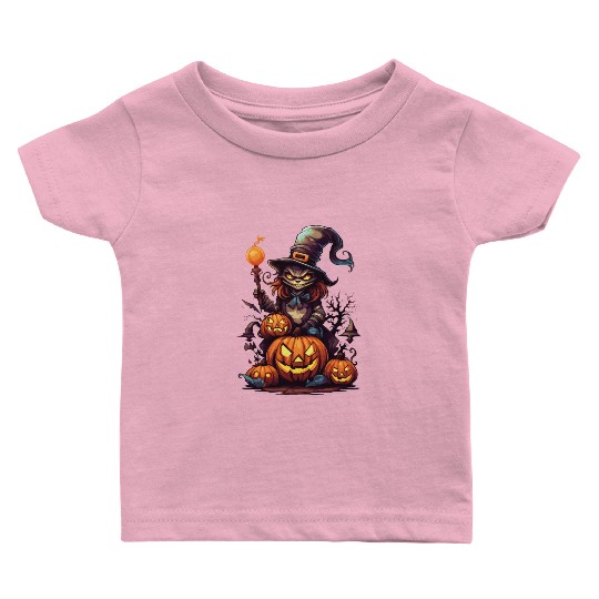 Enchanted Harvest: Witch's Delight amidst Pumpkins Baby T Shirts