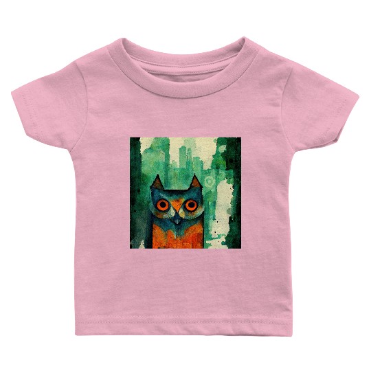 Mod Owl: Watercolor CIty Owl Baby T Shirts