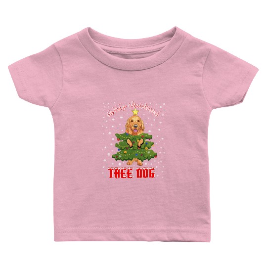 Christmas Dog in Christmas Tree With Xmas Lights Baby T Shirts