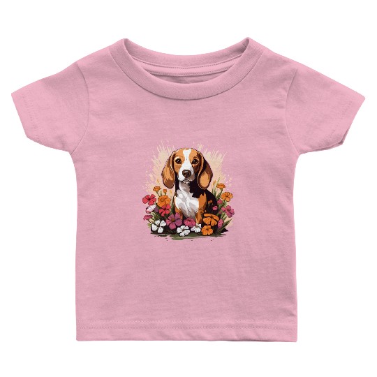 Beagle Mountain Flower Cute Colorful Puppy Dog Baby T Shirts