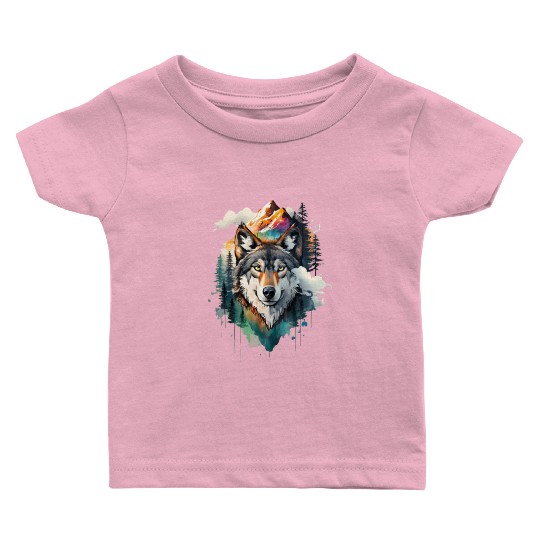 Majestic Mountain Wolf Nature Inspired Artwork Baby T Shirts