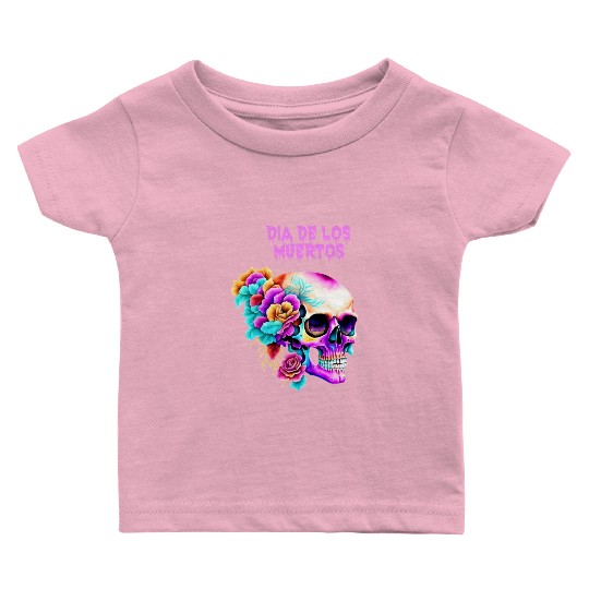 Vintage Dia de los Muertos Art Design Sugar Skull Baby T Shirts