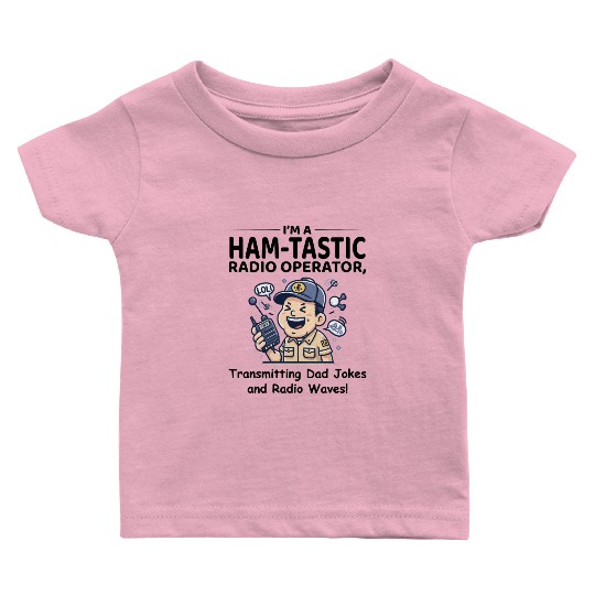 Happy Amateur Ham Radio Operator with Microphone Baby T Shirts