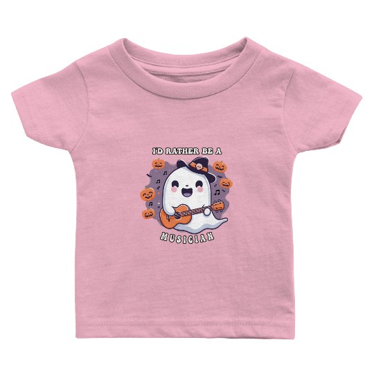 cute ghost playing guitar, Id rather be musician Baby T Shirts