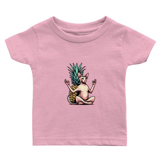Meditating Sphynx cat with pineapple Baby T Shirts