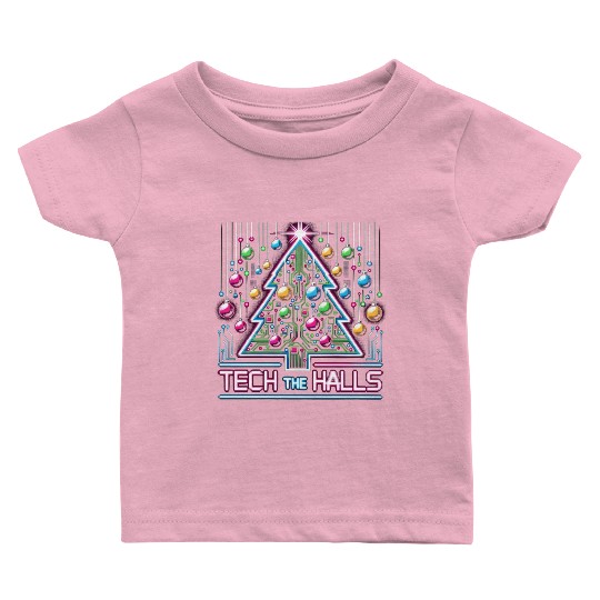 Tech the Halls - Christmas Tree in 8-bit Neon Baby T Shirts
