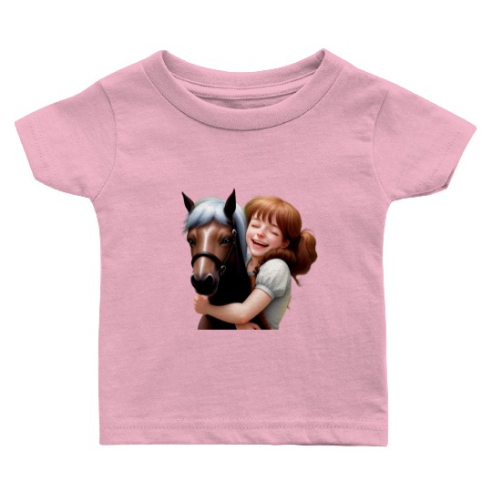 Little Girl Hugs Her Pony Baby T Shirts