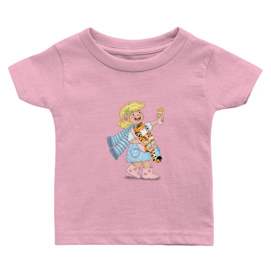 Happy Girl Carrying Tiger Cub Like A Baby Baby T Shirts