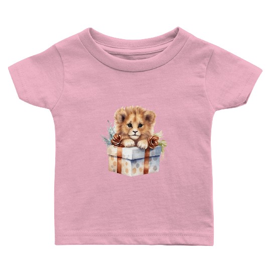 African Lion inside a Christmas gift box Baby T Shirts