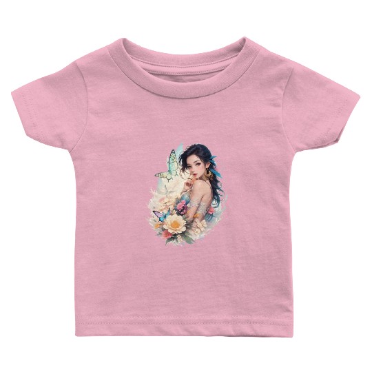 lady flower butterfly Baby T Shirts