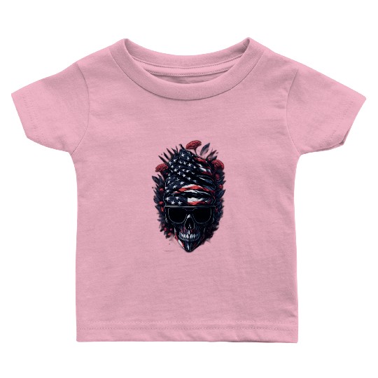 Theblack skull patriotic USA Baby T Shirts