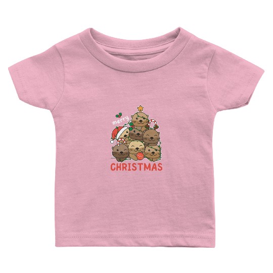 Otter Christmas Tree Merry Christmas Baby T Shirts