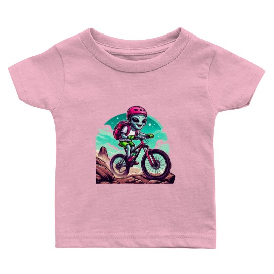 MTB alien race on mountain bike Baby T Shirts