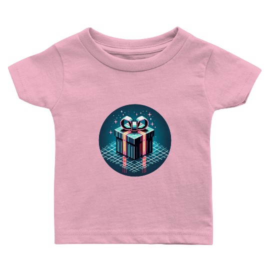 Cyberpunk Pixel Art Gift Box - Neon Ribbons Baby T Shirts