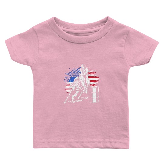 Retro American Flag Cowgirl Horse Barrel Racing Baby T Shirts