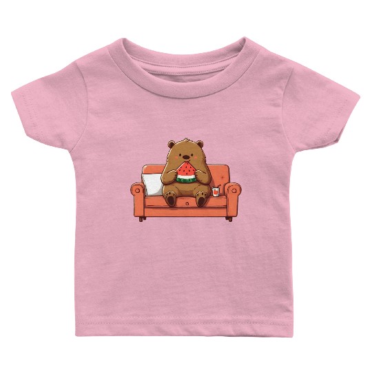 Cosy bear enjoying watermelon Baby T Shirts