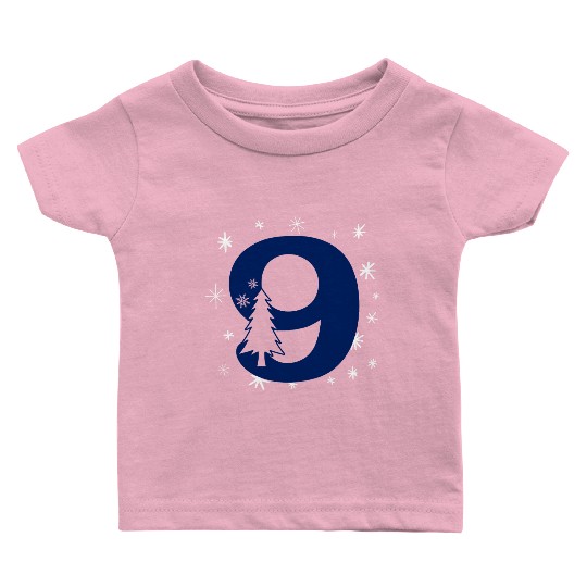 9 White Christmas Stars - Blue Number Nine Baby T Shirts