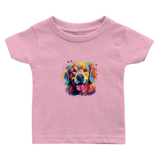 Watercolor Colorful Golden Retriever Baby T Shirts