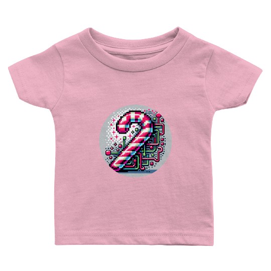Neon Cyberpunk Candy Cane 8-Bit Pixel Christmas Baby T Shirts