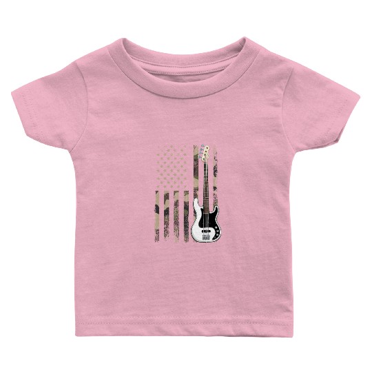 bass guitar american flag, funny bass player Baby T Shirts