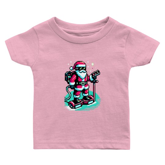 Witty 8-Bit Cyberpunk Santa Baby T Shirts