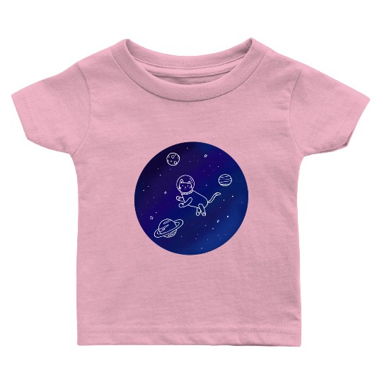 Doodle-Style Hand Drawn Space Cat Baby T Shirts