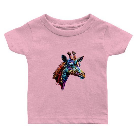 Giraffe Enveloped in Vibrant Neon Patterns Baby T Shirts