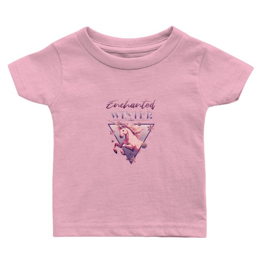Enchanted Winter 80s Retro Lilac Unicorn Baby T Shirts