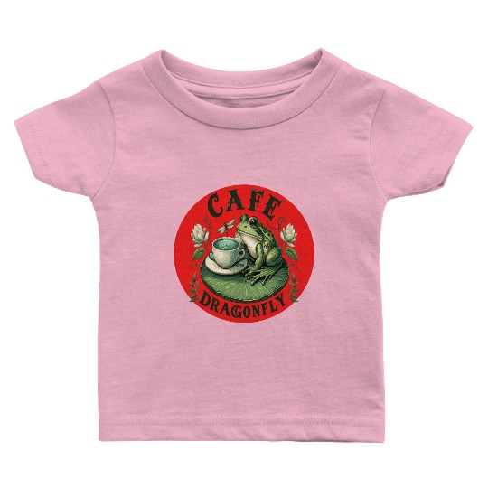 Cafe Dragonfly: Whimsical Serene Frog on Lily Pad Baby T Shirts
