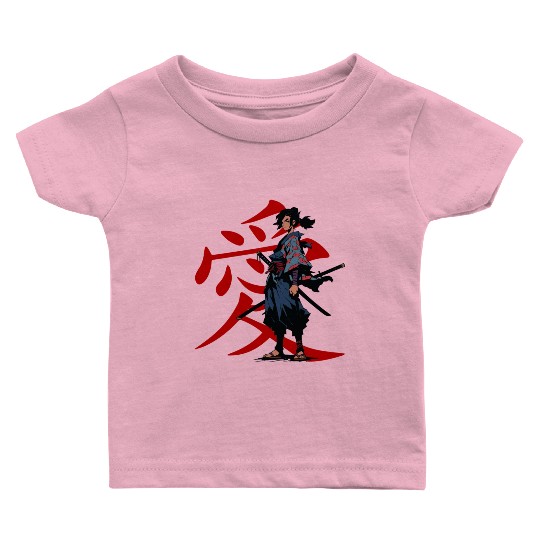 Samurai and sword and text red color Baby T Shirts