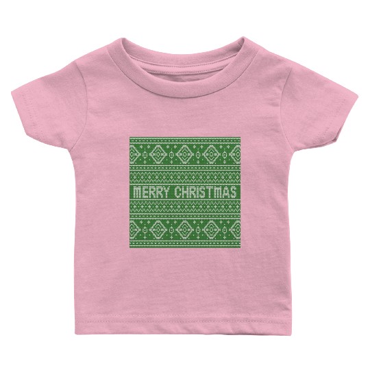 Sage Green Ugly Sweater Christmas Snowflakes Fun Baby T Shirts