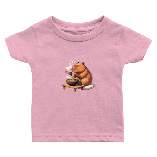 Cute Capybara Eats Ramen Noodles Capybara Ramen Baby T Shirts