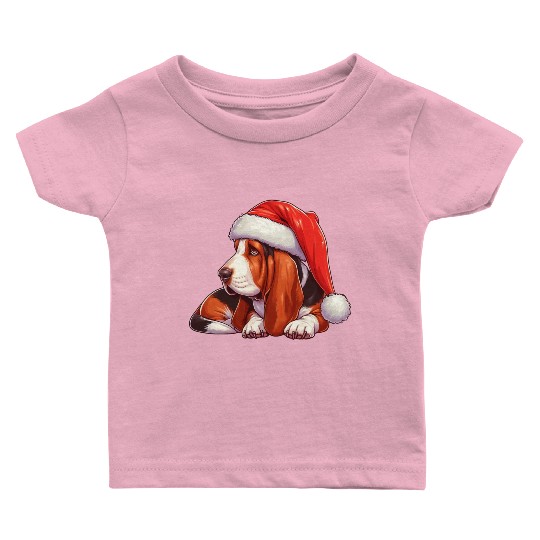 Cute Basset Hound Santa Claus Baby T Shirts