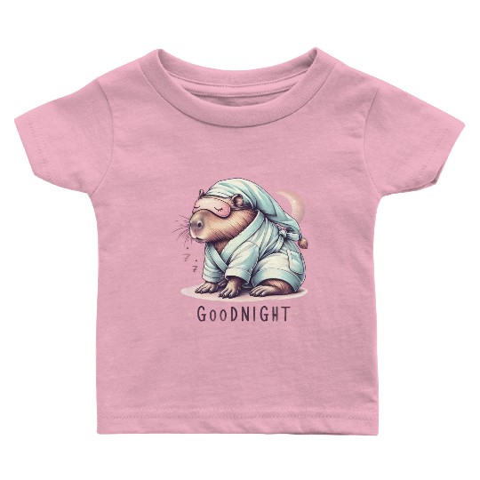 Sleepy Capybara in Comfy Pajamas Baby T Shirts