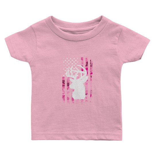 Deer Hunting Camo Pink Camouflage American Flag Baby T Shirts