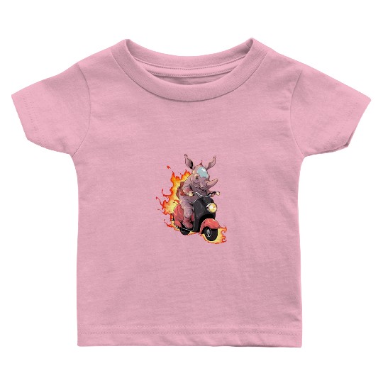 Rhino Riding Scooter Funny Rhinoceros Biker Moped Baby T Shirts