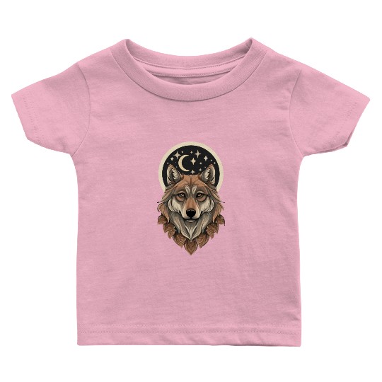 Wolf Moon Stars Design Baby T Shirts