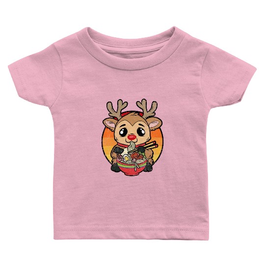 REINDEER EATING RAMEN Baby T Shirts