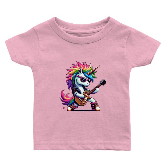 Pixel Punk Rock Unicorn Baby T Shirts