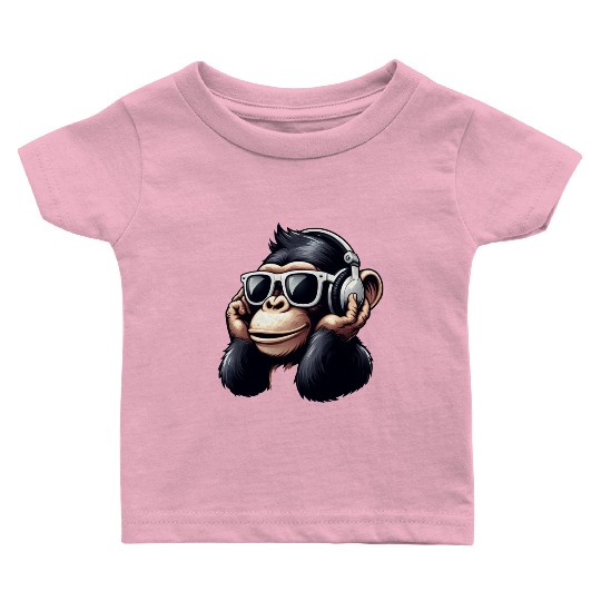 Chimpanzee with sunglasses and headphones Baby T Shirts