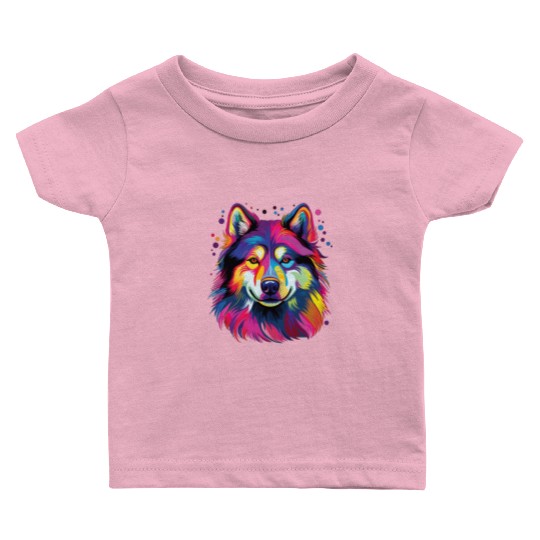 Watercolor Colorful Alaskan Malamute Baby T Shirts