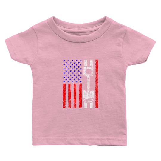 American Flag Piston Muscle Car Patriotic Vintage Baby T Shirts