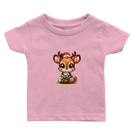 Christmas Fairy Lights Tufted Deer Baby T Shirts