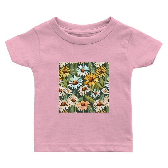 Daisy flower pattern watercolor poster Baby T Shirts